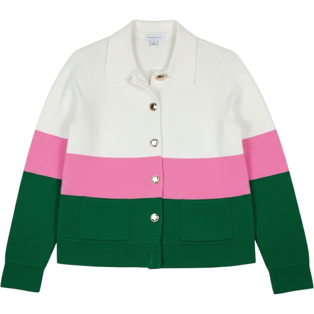 Charter Club Colorblock Button Front Cardigan Womens Medium White Pink Green